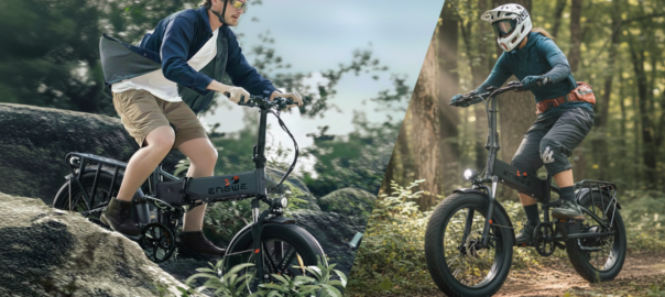 Dwa rowery elektryczne typu fatbike w terenie leśnym – porównanie modeli